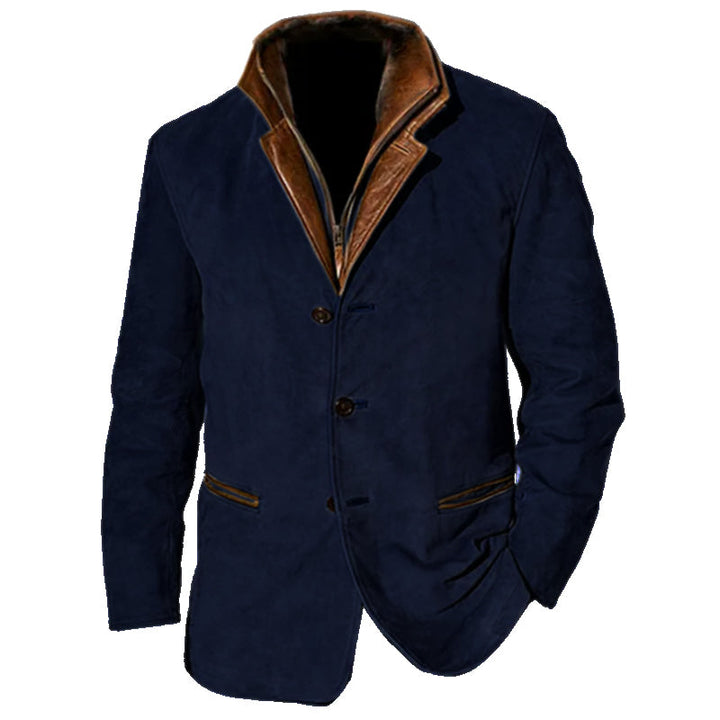 Męska kurtka zamszowa vintage, elegancka w stylu retro, z kołnierzem, kieszeniami, dopasowanym krojem, dostępna w wielu kolorach.