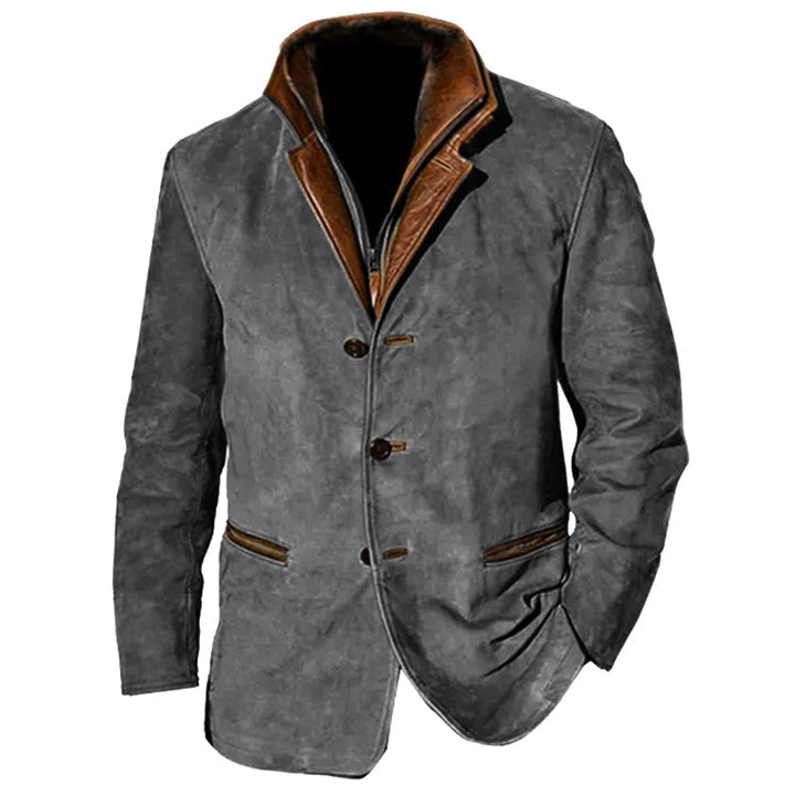 Męska kurtka zamszowa vintage, elegancka w stylu retro, z kołnierzem, kieszeniami, dopasowanym krojem, dostępna w wielu kolorach.