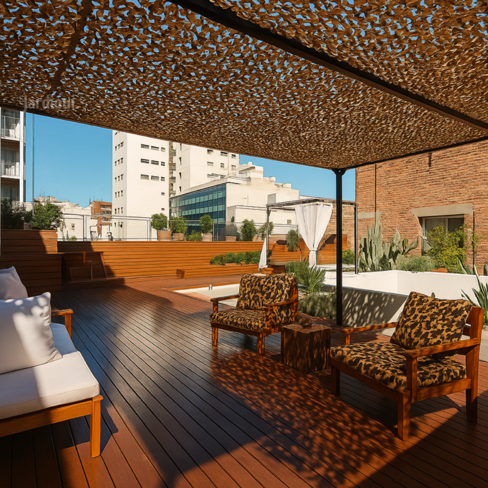 Maskująca siatka cieniująca do ogrodu, kempingu, polowań, mocna i elastyczna.