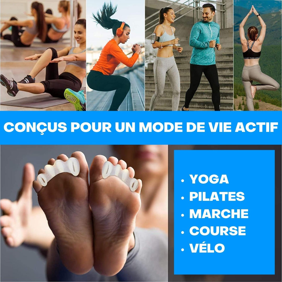 Separator palców z białego silikonu zapewniający ulgę i komfort dla optymalnego ułożenia stóp.